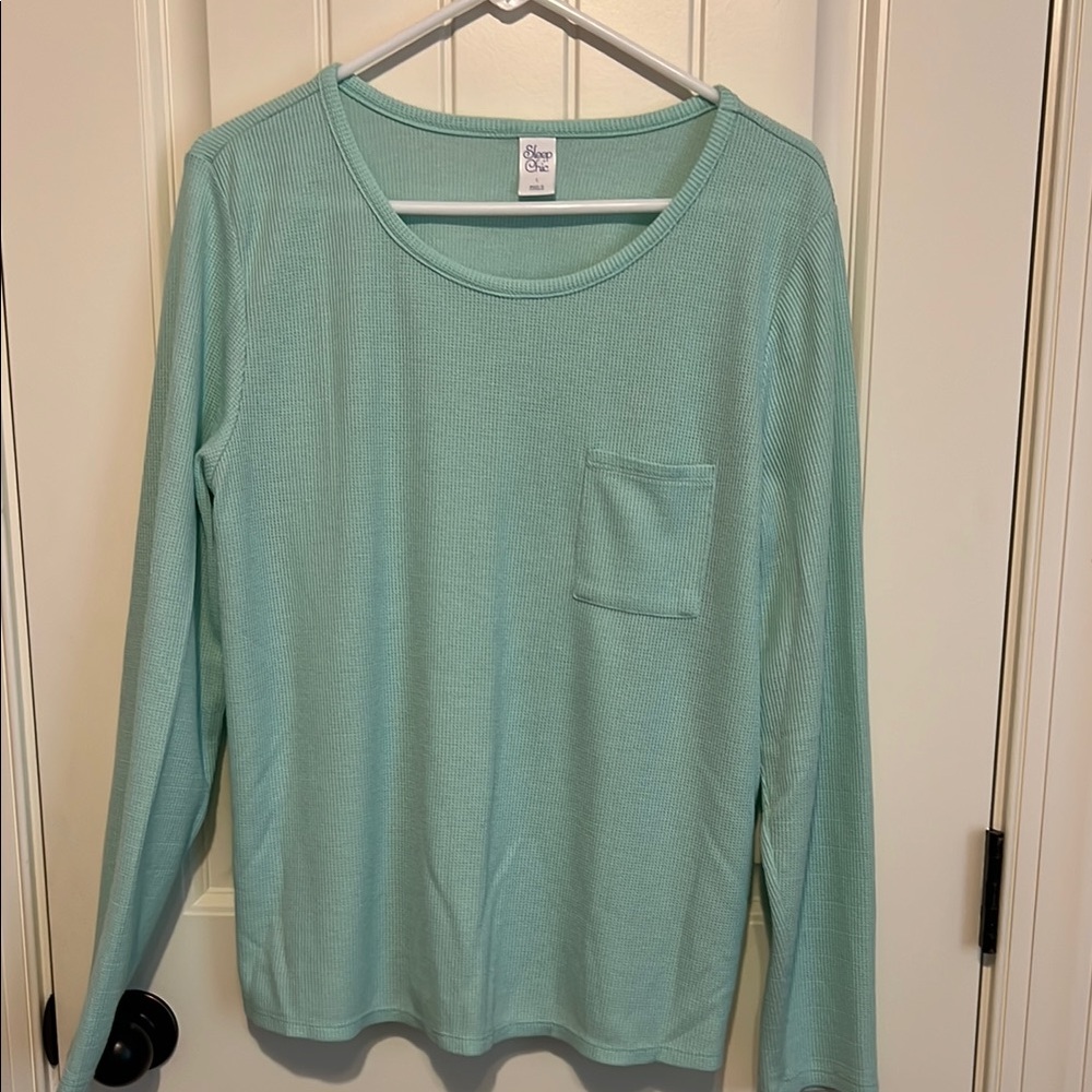 Cozy Waffle Knit Long Sleeve Mint Pajama Top